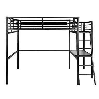 MEUBLE COSY Literas Juveniles Cama Alta Estructura de Metal Doble 140 x 190 cm con Escalera y Escritorio para niños, Adolescentes y Adultos, Estilo Industrial, Negro