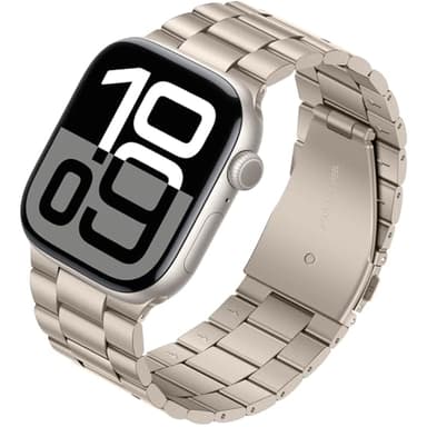 Tasikar Correa de metal Compatible con Apple Watch 46mm(Series 10) 45mm 44mm 42mm Acero inoxidable Correa de repuesto Compatible con SE 2 SE Series 10 9 8 7 6 5 4 3 2 1, Luz de las estrellas