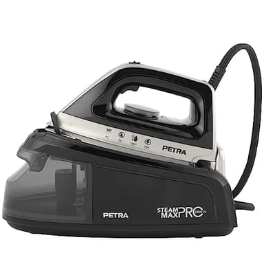 Petra PF01137VDE Centro de planchado con vapor - depósito extraíble de 1,2 l, 2400 W, cable de 2 m con almacenamiento, base cerámica, antical y antigoteo, vapor vertical para cortinas y ropa colgada