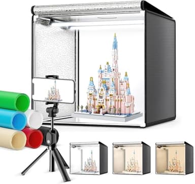Caja de Luz Fotografía 50X50CM, Couleeur 5600K Plegable Estudio Fotográfico con 126LEDs Ajustables y 6 Tableros de Fondo de Fotografía de PVC, CRI 95+ Light Box Adecuada para Exhibición de Productos