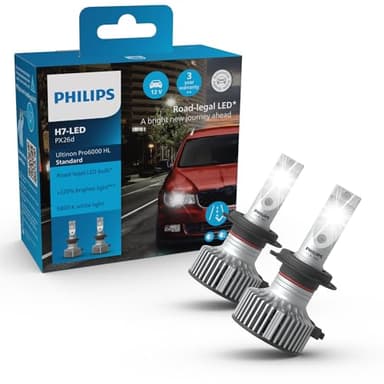 Philips Ultinon Pro6000 Standard H7-LED lámpara LED homologada*, +220% más brillante**, 5.800K, juego de 2