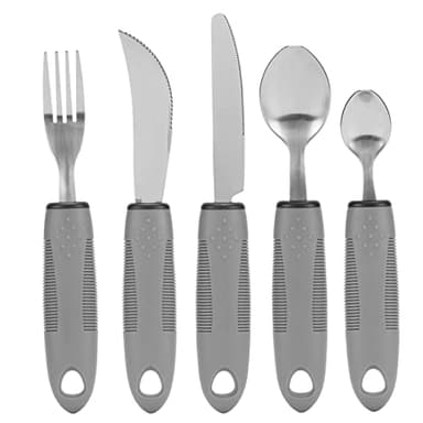 Utensilios Adaptativos para Temblores en las Manos, Artritis y Parkinson, Juego de Cubiertos de Acero Inoxidable con Cuchillos Pesados, Utensilios para Comer para Discapacitados