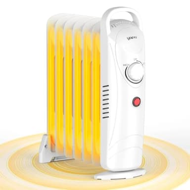 YOEVU - Mini Radiador 800W | 7 Elementos de Calor | Eficiencia Energética | Protección Contra Sobrecalentamiento | Base Estable | Acero Inoxidable | Compacto y Portátil, Blanco
