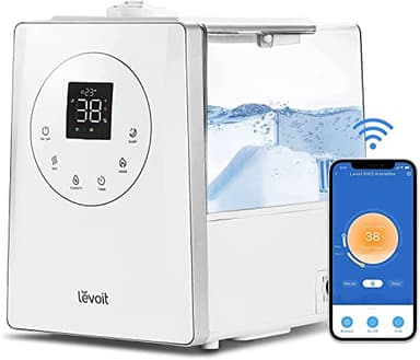 LEVOIT Top-Fill Humidificador 6L para Bebés, Niebla Fría&Caliente con Aromaterapia a 36H y 40-70m², Modo de Sueño Silencioso 25dB, Smart Control Compatible con Alexa y APP, Temporizador, Blanco