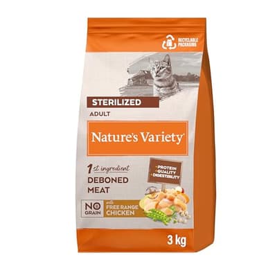 Nature's Variety Selected, Pienso para Gatos Adultos Esterilizados, Sin cereales, con Pollo campero deshuesado, 3kg