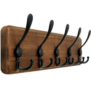 WEBI Percheros Pared Madera,5 Ganchos Triples Colgador Pared,Percha Pared,Colgadores Pared,Ganchos Para Abrigos,Chaqueta,Marrón