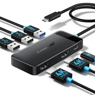 Lemorele Docking Station USB C - 6 en 1, Hub USB C Dual Monitor con 2 HDMI 4K, 3 USB 3.0/2.0, PD 100W,como un Compacto y Elegante Laptop USB C Docking Station a MacBook/Windows