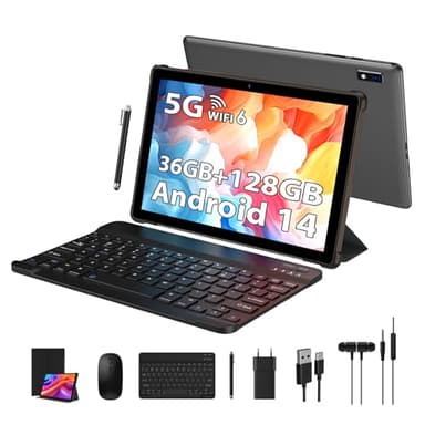 PIXPEAK Tablet 10 Pulgadas Android 14.0, Tablet en Oferta con 5G WiFi Octa-Core 2.0GHz, 36GB RAM, 128GB ROM (TF 1TB), 8000mAh, 5+8MP Cámara, Tablet con Teclado|Ratón|Case|Auriculares-Gris