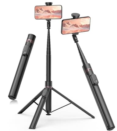 TONEOF 168cm Automática Palo Selfie Trípode, Monopie Tripode para Movil con Control Remoto Magnético Recargable,Soporte Movil Giratorio de 2 Eje de 360°,Trípode Estable para iPhone/Android-Negro