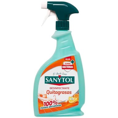 Sanytol - Spray Limpiador Desinfectante Quitagrasas, Desengrasa y Elimina el 99,9% de Gérmenes Sin Lejía, Perfume Limón - 750 ml