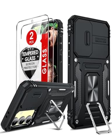 LeYi Funda para Samsung Galaxy S24 FE/S 24 Fe 5G, Armor Carcasa Uso Rudo Cubierta de Cámara Deslizante Proteger 360 Full Protección Anillo Soporte Bumper Case, Negro