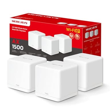 [2024 Nuevo] MERCUSYS Halo H1500X(3-Pack)-AX1500 Sistema WiFi 6 Mesh, 3X Puerto Gigabit Ethernet, Conecta hasta 150 Dispositivos, Control Parental, Cobertura de hasta 550 m², Fácil Configuración