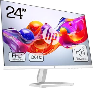HP 524sa- Monitor de 23.8" FHD con Altavoces Integrados (1920x1080, IPS, 100 Hz, 5ms, 99% sRGB, 300 Nits, contraste 1500:1) Blanco con Soporte Plateado