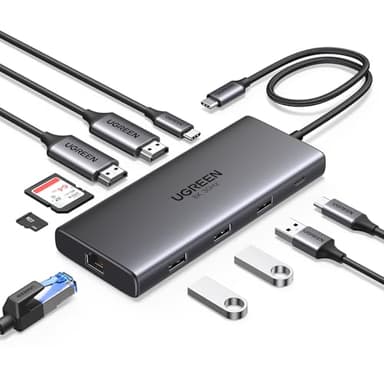 UGREEN Revodok Pro 210 Docking Station USB C 10 En 1 Doble HDMI 8K30Hz 4K60Hz Hub Adaptador Tipo C a Ethernet RJ45 Gigabit PD 100W Lector Tarjeta SD TF Compatible con MacBook Pro Air M2 M1