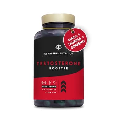 Maca, Zinc y Testosterona Hombre | Pre entreno, Potenciador Sexual Masculino con Ginseng, Tribulus Terrestris, Fenogreco, Rendimiento Muscular. 90 Cápsulas vegetales, Vegano.CE.N2 Natural Nutrition