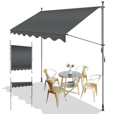 SUNNY GUARD Toldo Manual Retráctil 250cm, Toldo Manual Petráctil de Balcón, Toldo de Exterior de Manivela Regulable en Altura para Balcón Jardín Terraza, Antracita