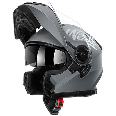 Westt Casco Moto Modular - ECE 22.06 Casco Moto Integral Abatible Hombre Mujer Cascos para Moto - Casco Integral Adulto Casco Enduro Doble Visera Homologado Gris L (59-60cm)