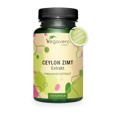 Canela de Ceylan Vegavero® | DOSIS ALTA: 2500 mg | Para 4 Meses | Controla Glucosa - Azúcar en Sangre | Colesterol + Antioxidantes | Sin Aditivos & Vegano | 120 Cápsulas