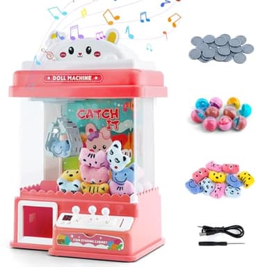 Mini Candy Doll Grabber Machine Gachapon Grabber Candy Grabber Machine con Empujadores De 20 Piezas Y MáQuina De Brazo Agarrador, Juguetes De Peluche, MáQuina De Garras para NiñOs