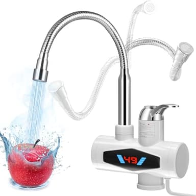 comeder Grifo Agua Caliente Instantanea, 220V 3000W Grifo Eléctrico con Calentador de Agua para Cocina, Grifo Eléctrico de Acero Inoxidable para Cocina, Jardín, Baño, Caravana, Camper