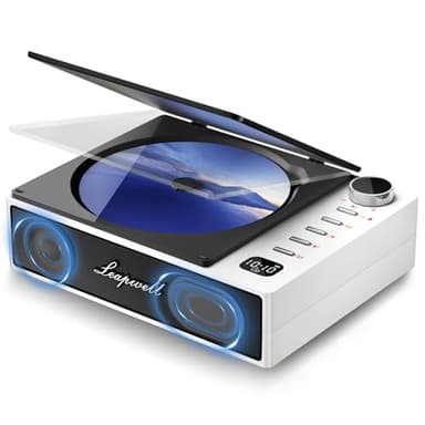 Reproductor de CD Portátil, Leapwell Reproductor CD Bluetooth Altavoces HiFi en el Interior, Retro CD Player con Tapa Antipolvo Soporta AUX USB Óptico Blanco