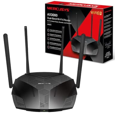 MERCUSYS AX3000 - Router Wi-FI 6 doble banda, velocidad Wi-FI hasta 2402 Mbps (5 GHz) + 574 Mbps (2,4 GHz), canal 160 MHz, 3 puertos Gigabit LAN, ideal para juegos de Xbox/PS4/Steam y 4K (MR80X)
