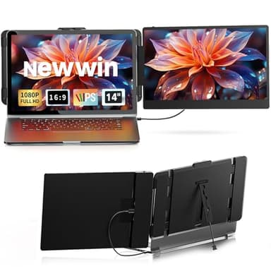 Newwin Extensor Pantalla Portatil - Doble Pantalla para Portatil 14" FHD 1080P IPS Portable Monitor Funciona con 13 "-17" Windows, Mac, Chrome