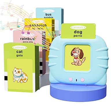 HOMESTEC Tarjetas Flash Parlantes, Juego Educativo Audibles para Regalo de Niños de 1 a 6 Años, 112 Hojas, 224 Palabras en Español, Juguete Montessori (Azul)