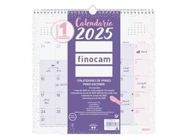 Finocam - Calendario Chic de Pared para Escribir 2025 Mes Vista Enero 2025 - Diciembre 2025 (12 meses) Chic Morado Español