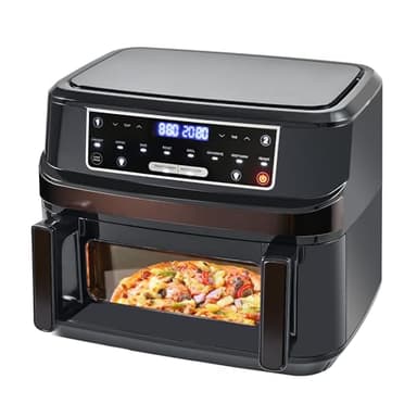 Freidora de Aire Sin Aceite de 12L, Cámaras Simples y Dobles Ajustables, Emphsism XXL Airfryer con Ventana, Air Fryer Pantalla Táctil con 8 Programas
