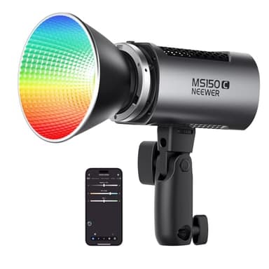 NEEWER MS150C RGBWW Luz de Vídeo LED con 2,4G/App Control, 150W Metal Mini RGB COB Foco Lámpara Continua Bowens Mount 2700K-6500K 16600lux/1m CRI97+/TLCI98+ 17 Efectos para Estudio Fotográfico, RGBCW