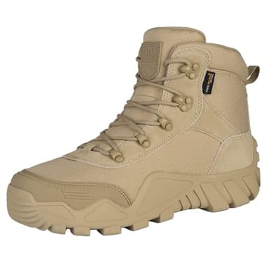 FREE SOLDIER Botas de Caza para Hombres Medio Alto Zapatos Botas Militares de Combate de Tiro Alto con Cordones Ligeros para Todo Terreno para Montaña Trekking(Tan 42EU)