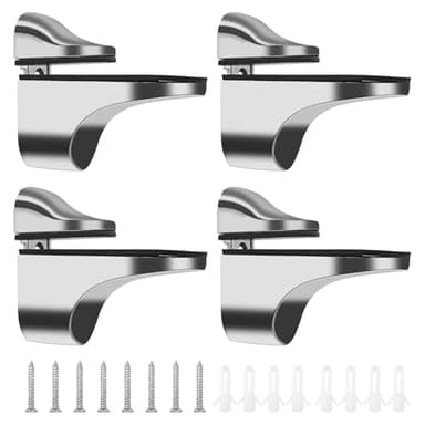SyiXute 4 Piezas Soporte de Estante de Vidrio,Ajustable Aleación de Zinc Soporte En Pared Pinza de Vidrio de Boca de Pescado Para Pisos de Vidrio Y Madera Hasta 3-20 mm de Grosor Máximo
