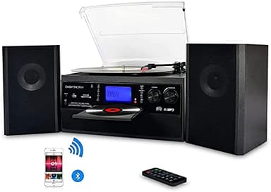 DIGITNOW! Tocadiscos para vinilos, Apto para CD, Casete, Radio Am/FM, Entrada Auxiliar, Puerto USB y codificación SD, con Mando a Distancia, Bluetooth y Altavoces estéreo Independientes