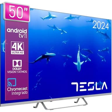 TESLA - Smart TV de 50" (127cm), Televisión Resolución UHD, Android TV 11, Hey Google Official Assistant, WiFi & Bluetooth, 2 Altavoces 12W, Chromecast Integrado, HDR10 3.840x2.160 (50E635SUS) - 2025