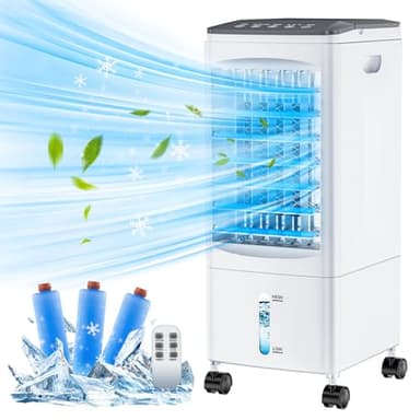 Enfriador de Aire Grande, Aire Acondicionado Portátil Silencioso, 4 en 1 Climatizador Evaporativo 5.5 L Tanque,Temporizador de 1-7 H, 2 Modos 3 Velocidades, Ruedas, Control Remoto para Hogar Oficina