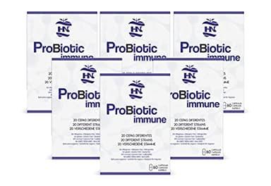 Probiótic immune con 20 cepas de Probioticos y prebioticos intestinales - Fórmula vegana 100 Billones de probioticos intestinales - Mejora la flora intestinal - 60 cápsulas por caja (6 cajas)