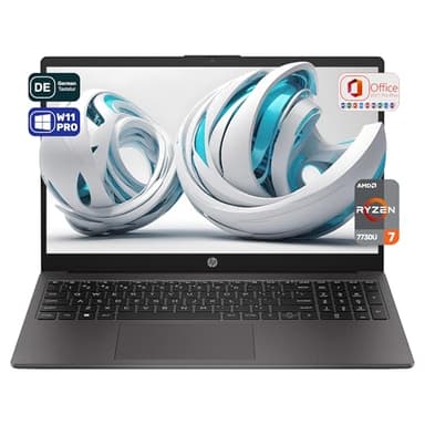 HP Ordenador portátil 255 G10, AMD Ryzen 7 7730U, 32 GB de RAM DDR4, SSD PCIe de 1 TB, pantalla IPS FHD de 15,6", AMD Radeon Graphics, teclado QWERTZ, Windows 11 Pro, Office 2021, antracita