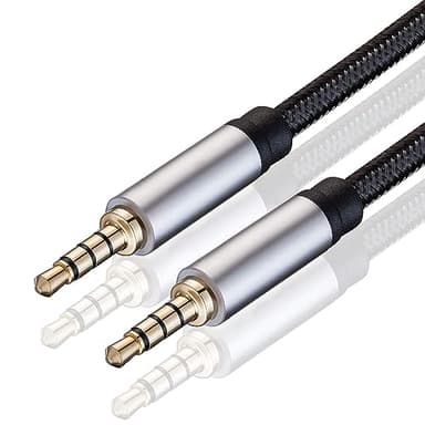 CABLEPELADO Cable alargador Jack 3.5 mm TRRS 4 Pines, Macho a Macho, Compatible con Auxiliar para Radio de Coche, Cascos, PS5, Xbox, Reproductor DVD, Altavoz,PC,TV, Nylon Trenzado, | 3 Metros