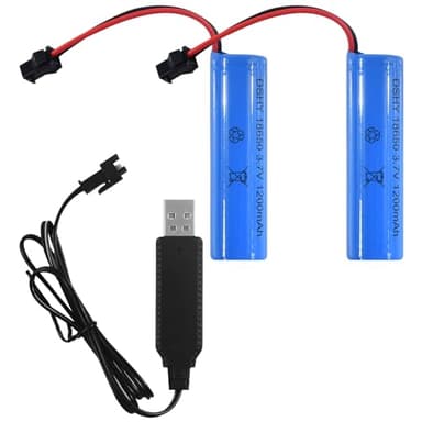 2 Pcs Batería Li-Ion 3.7V Recargable, Baterías de Litio 1000MAH 1200MAH con Cable de Carga USB Conector SM 2P, Universal Recambio Batería 14500 18650 para RC Camión Coche de Control Remoto (1200MAH)