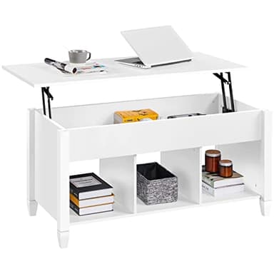 Yaheetech Mesa de Centro Elevable con Cajón Mesa de Café para Salón de Estilo Moderno con Patas de Madera Maciza 104,5 x 49,5 x (49-63) cm Blanco