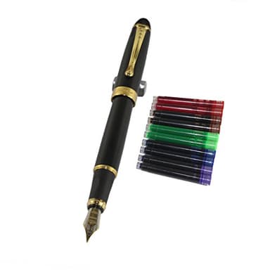 Jinhao 450 Fuente normal plumilla la pluma de color Negro con 10 cartuchos de tinta Gullor