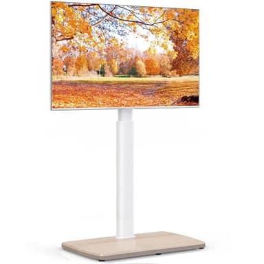 FITUEYES Soporte TV Pie Blanco de Serie E con Base de Madera para Pantallas de 32 a 70 Pulgadas,MAX VESA600*400mm,Soporte TV Suelo con Función de Giro,Ajuste de Altura,Gestión de Cable