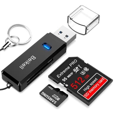 Beikell Lector de Tarjetas USB 3.0 de Memoria SD/Micro SD de Alta Velocidad con Llavero Portátil para TF, SDXC, SDHC, MS, MMC, MSXC, Compatible con Windows y Mac OS