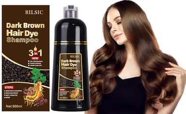 Hair Dye Shampoo 3 en 1, Champu tinte Canas Castaño Oscuro, Champú para Tinte de pelo Instantáneo tinte pelo,Shampoo Color tinte de pelo en minutos Champú tinte (500 ml)