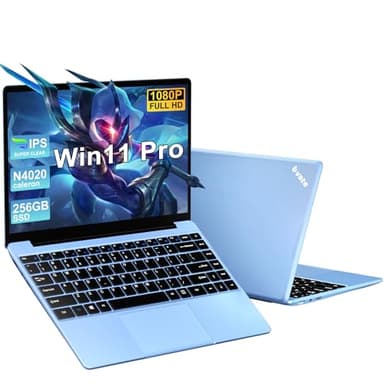 Ordenador portátil 14 Pulgadas 256GB SSD Celeron(hasta 2.8Ghz) Win 11 laptop 1920x1080 FHD Dual 5G WiFi BT 4.2 Soporta 1TB SSD Expansión con Ratón Inalámbrico para Trabajo-Estudio-Aprendizaje-Azul