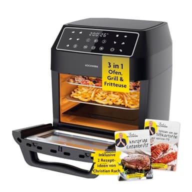 Rachs KOCHWERK freidora de aire digital 12 litros con paquete de accesorios XXL | Horno, grill y freidora con ventana de visualización y pantalla táctil | Sin aceite | 10 programas y función