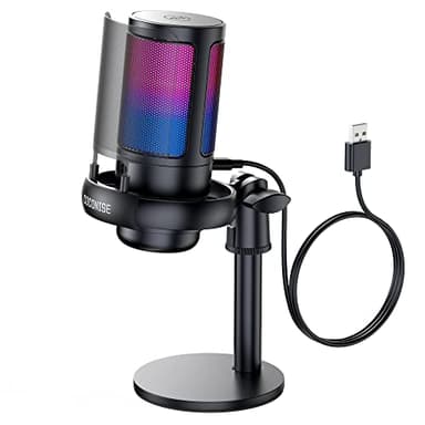 COCONISE Micrófono Gaming RGB, Microfono Pastilla cardioide para PC Mac PS4 PS5, Mute Touch, Equipado con Conector para Auriculares, Perilla para Ajustar el Volumen,Filtro Anti-Pop