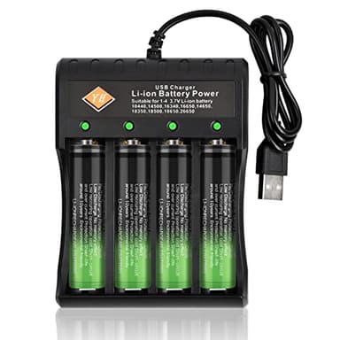 Vesaneae 18650 Cargador de Batería Universal, 4 Ranuras Cargador de Pilas Recargables, Cargador Inteligente, Cargador de Pilas USB para Pilas 18650 18490 18350 17500 16340 14500 21700 26650