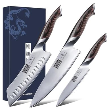 HOSHANHO Juego de Cuchillos de Cocina, Juego de cuchillos Japoneses de 3 piezas, Juego de Cuchillos de Chef de Acero Inoxidable